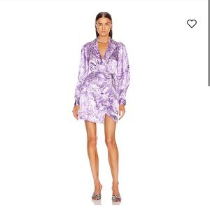 Ganni Purple Long Sleeve Notched Collar Dress heavy satin dress violet tulip 36